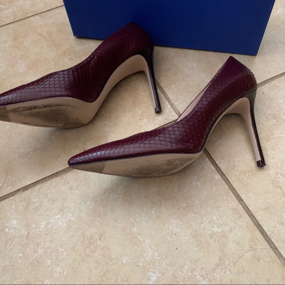 Stuart Weitzman Ingred Maroon Python Heels 7.5 - image 4